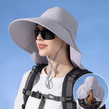 防曬帽女士2023新款披肩防紫外線夏大檐太陽遮陽帽子涼帽脖子防曬