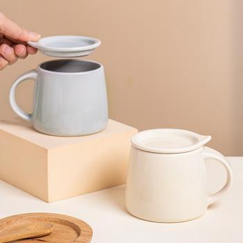 西比爾日式馬克杯帶蓋陶瓷杯耐高溫家用復古牛奶杯茶杯辦公室杯子