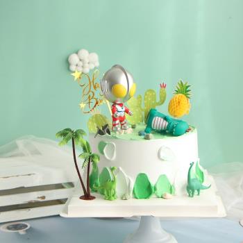 網紅蛋糕裝飾品插件超人怪獸恐龍擺件菠蘿插牌兒童生日甜品臺裝扮