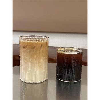 ins網紅咖啡廳簡約豎條紋玻璃杯咖啡杯冷萃拿鐵杯 飲品杯氣泡水杯