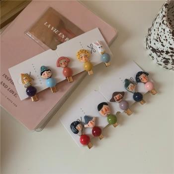 韓國可愛卡通人頭珠子小發夾劉海夾個性設計小眾款發卡百搭卡子