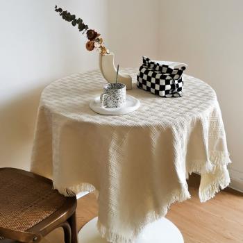 法式ins風復古桌布米色蕾絲針織氛圍感輕奢高級感小圓桌茶幾ing風