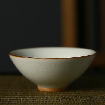 米黃汝窯功夫茶具茶杯子主人杯單杯女開片品茗杯單個汝瓷茶碗陶瓷