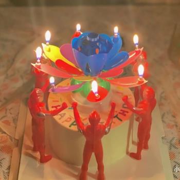 網紅蓮花開花旋轉唱歌生日快樂音樂蠟燭創意要相信光超人英雄擺件
