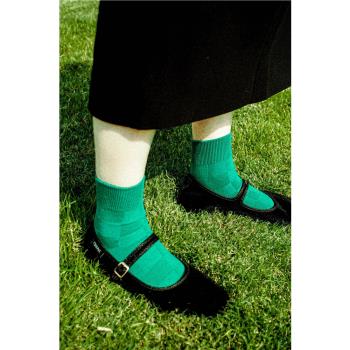 Beeff女大格子紋理編織季薄短襪