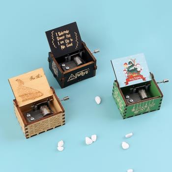 木質音樂盒創意手搖經典哈利彩繪雕刻圣誕節日生日情侶八音盒禮物