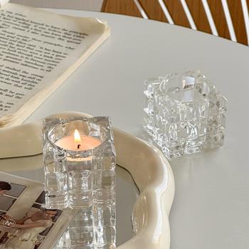 ins透明水晶玻璃冰塊燭臺歐式復古餐桌擺件浪漫燭光晚餐裝飾布置