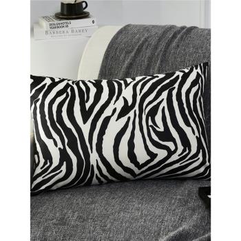 沙發枕頭靠枕長方形腰枕床頭靠背高端黑白斑馬條紋長條可拆洗70套