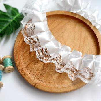4cm氣質白色雙層褶皺蕾絲花邊diy裝飾手工飾品窗簾書衣洛麗塔輔料