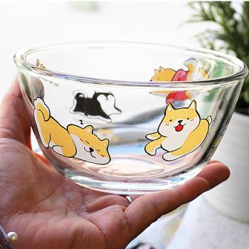 可愛喵星人汪星人耐熱玻璃碗透明玻璃沙拉料碗面碗可微波爐烤箱