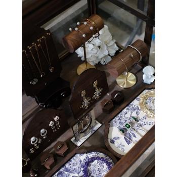 首飾展示架復古胡桃木手鐲架戒指托耳環收納架子飾品陳列拍攝道具