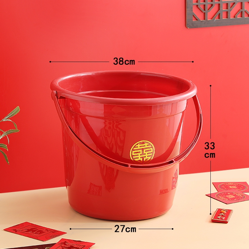 塑料喜慶小水桶結婚慶用品大紅色盆盤帶蓋子孫桶搬家喜事桶儲水桶|子孫