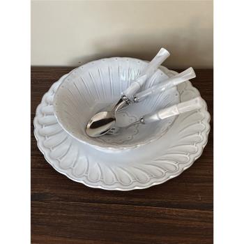 邊集EDITOR意大利VIRGINIA復古浮雕碗盤子咖啡杯碟套裝白色