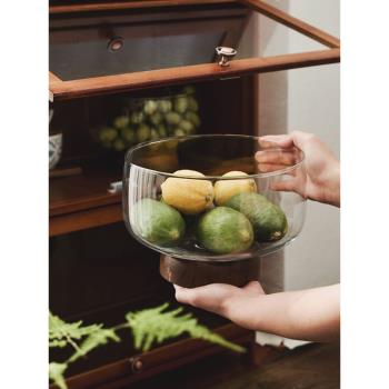 日式高腳玻璃果盤家用高顏值客廳茶幾復古水果籃收納盒民宿果盤