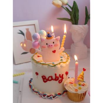 烘焙蛋糕裝飾插件軟陶小豬小熊獅子兔子派對擺件兒童生日蠟燭配件