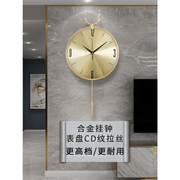 北歐鹿頭掛墻鐘表掛鐘客廳現代簡約創意輕奢網紅時尚大氣家用時鐘