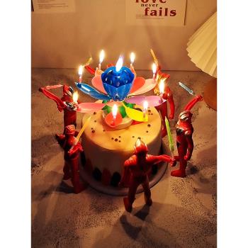 奧特曼生日創意道具旋轉蓮花荷花燈音樂蠟燭蛋糕裝飾男孩超人擺件