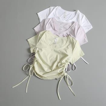夏季性感運動上衣女短袖速幹衣健身服健身衣跑步彈力緊身衣瑜伽服