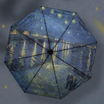 全自動晴雨傘兩用雙人油畫復古雨傘防紫外線女黑膠折疊防曬太陽傘