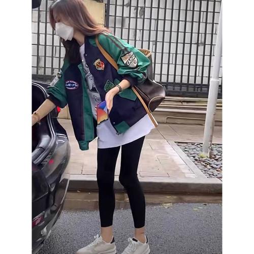 復古撞色拼接棒球服女外套2025春秋款高級感短款開衫夾克上衣歐貨