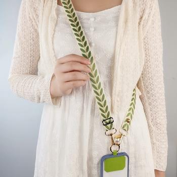 綠色可背精致寬布珍珠手機掛繩