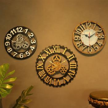 歐式創意復古工業風齒輪鐘表客廳餐廳辦公室掛鐘掛墻裝飾簡約時鐘