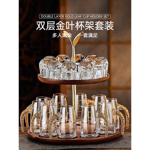 輕奢高檔水晶玻璃金箔白酒杯烈酒杯子彈創意一口杯家用分酒器套裝|酒杯