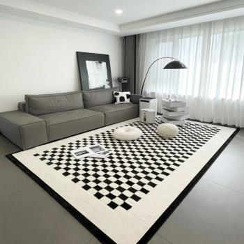 北歐ins中古風地毯棋盤格子黑白客廳沙發茶幾毯高級輕奢網紅臥室