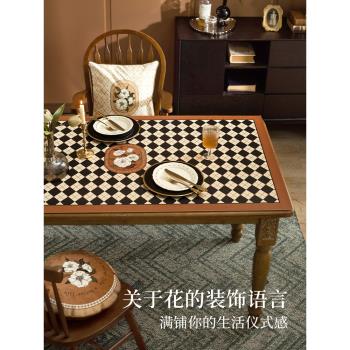 黑澤爾復古棋盤格皮革餐桌墊防水防油防燙免洗桌布桌面墊茶幾墊子