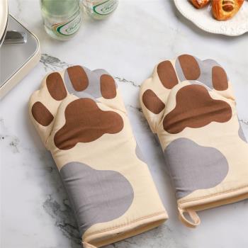 新款可愛純棉奶茶色貓爪隔熱手套烘焙防燙手套微波爐烤箱手套