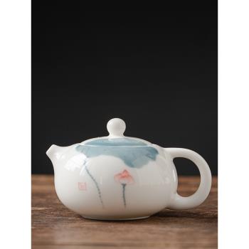 手繪羊脂玉西施壺提梁壺陶瓷泡茶單壺家用茶具套裝功夫白瓷泡茶壺