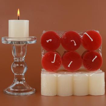 玻璃蠟燭臺家用浪漫燭光晚餐裝飾情調象牙白色粗短小圓柱無煙無味