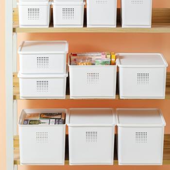 收納箱家用收納帶蓋帶滾輪子儲物盒塑料筐純白色衣柜可疊加整理箱