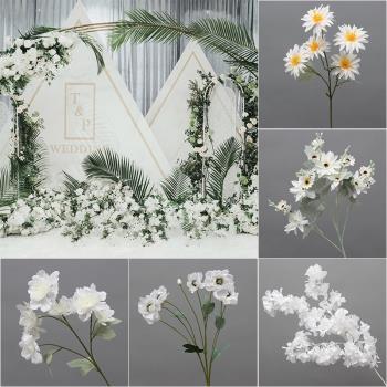 白色系仿真花藝婚禮堂裝飾絹花玫瑰繡球宴牡丹會廳布置路引花插花