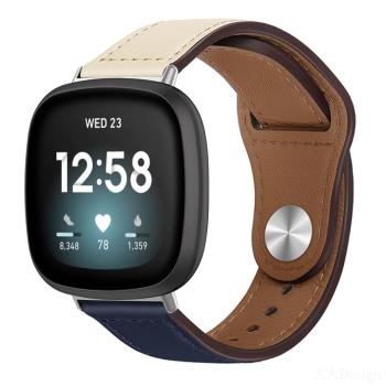 適用fitbit versa/versa2/versa3/sense按扣合成皮表帶愛馬反扣