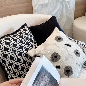 Texdream態度 黑色現代簡約北歐沙發抱枕套客廳床頭棉麻靠墊含芯