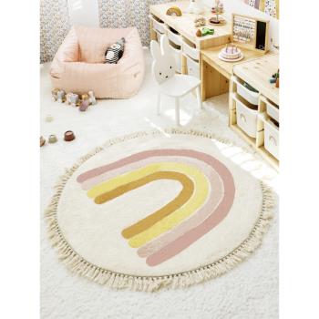 兒童房間地毯圓形書房女孩臥室床邊毯學習轉椅地墊卡通毛絨可機洗