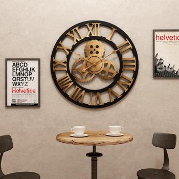 齒輪掛鐘loft工業機械風復古鐘表鏤空客廳時鐘店鋪裝飾靜音創意表