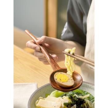湯勺家用盛湯實木拉面勺日式原木泡面勺和風粥勺大號調羹吃面勺子