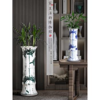景德鎮青花瓷富貴竹花瓶中式古典復古風大號花瓶客廳陶瓷擺件插花