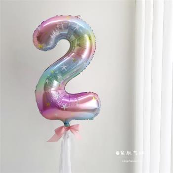 40寸星星彩虹漸變超大尺寸數字鋁膜氣球兒童周歲百天派對場景布置