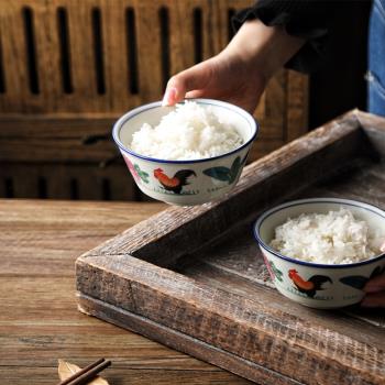 國潮復古老式懷舊個性公雞碗家用碗米飯碗商用雞公碗斗笠面碗防燙