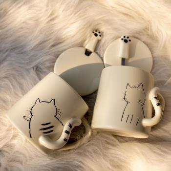貓咪馬克杯帶蓋勺陶瓷杯子創意個性潮流辦公室簡約ins家用咖啡杯