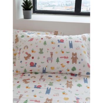 歡樂森林雙層紗30x50兒童枕頭套單個全棉純棉枕套一對裝48cmx74cm
