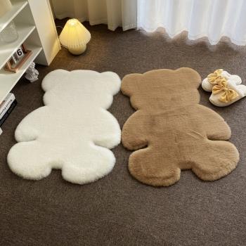 卡通小熊地毯ins兔毛絨房間裝飾臥室家用動漫網紅兒童房床邊地墊