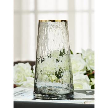 仨小匠 新錘紋日系描金玻璃花瓶 簡約創意水養插花花器清新瓶擺件