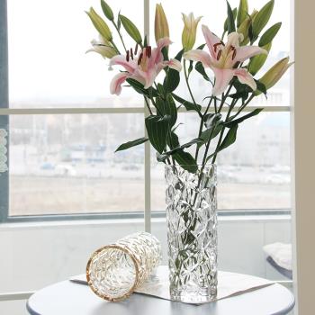 北歐玻璃花瓶透明 創意 大號客廳插花百合富貴竹鮮花家用餐桌擺件