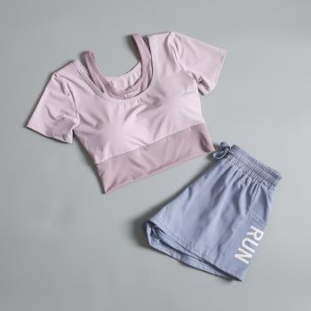 運動套裝女夏季短袖休閑氣質健身衣高端透氣專業訓練晨跑步瑜伽服