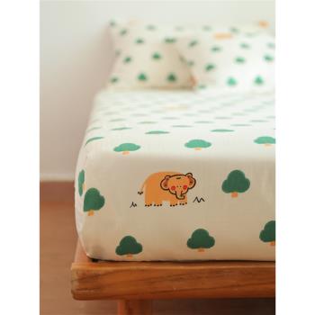 綠樹小象 | 純棉雙層紗可愛卡通兒童柔軟單件床單被套枕套單品
