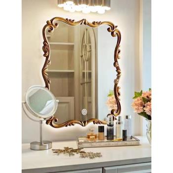 復古帶燈美式雕花掛墻浴室鏡